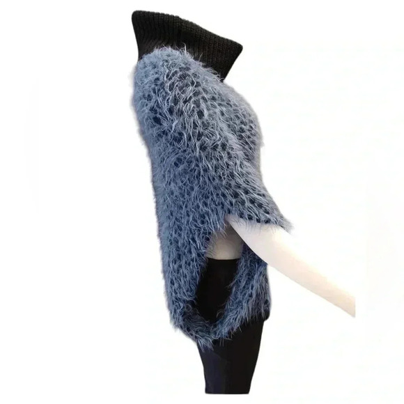 Iperico  One Size Cowl Neck Blue & Black Poncho - Picture 2 of 10